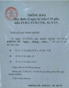 Ngày ký trên c/o giấy CNXX